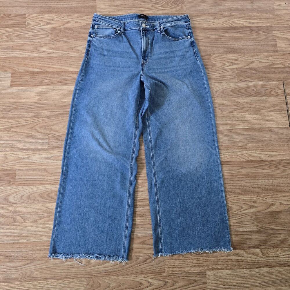 Quince Bella Wide Leg Jeans Womens 33 Twilight Blue Fray Organic Cotton Stretch